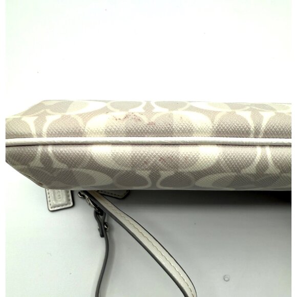 Coach Signature Ivory Taupe Coated Canvas Wristlet Gray Satin Lining Classic - Picture 11 of 15